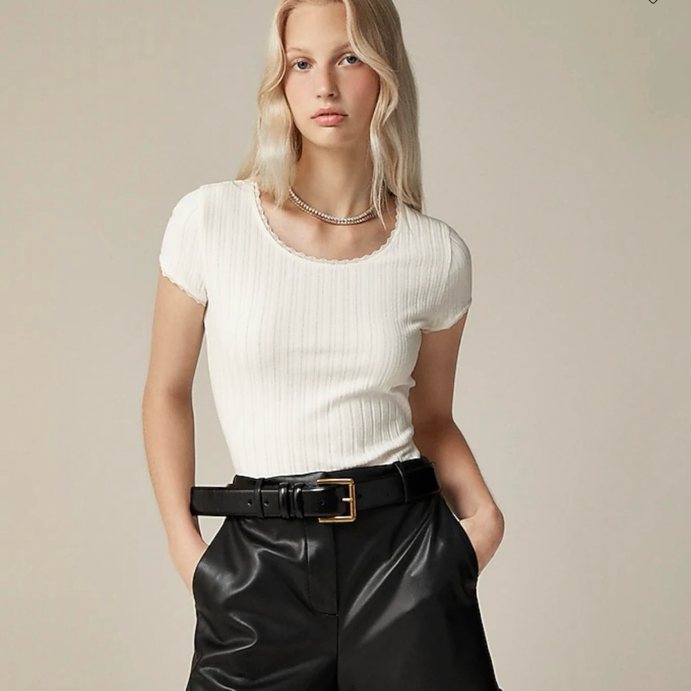White Ribbed Short Sleeve Top